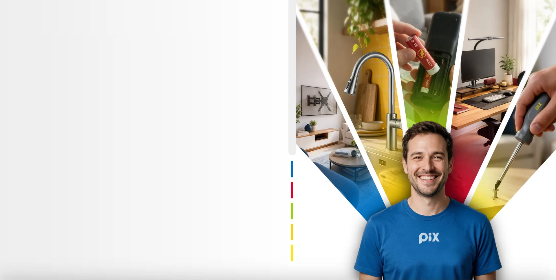 Produtos Pix em uso em casa: sala, cozinha, controle remoto, home office e ferramentas