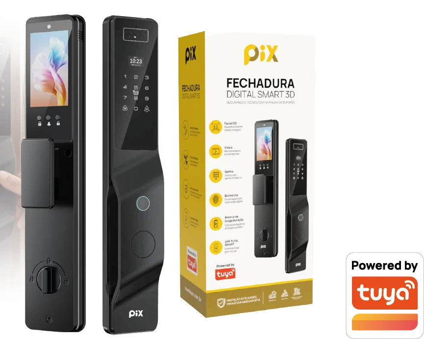 Fechadura Pix Digital Smart 3D com embalagem, compatível com o app Tuya Smart